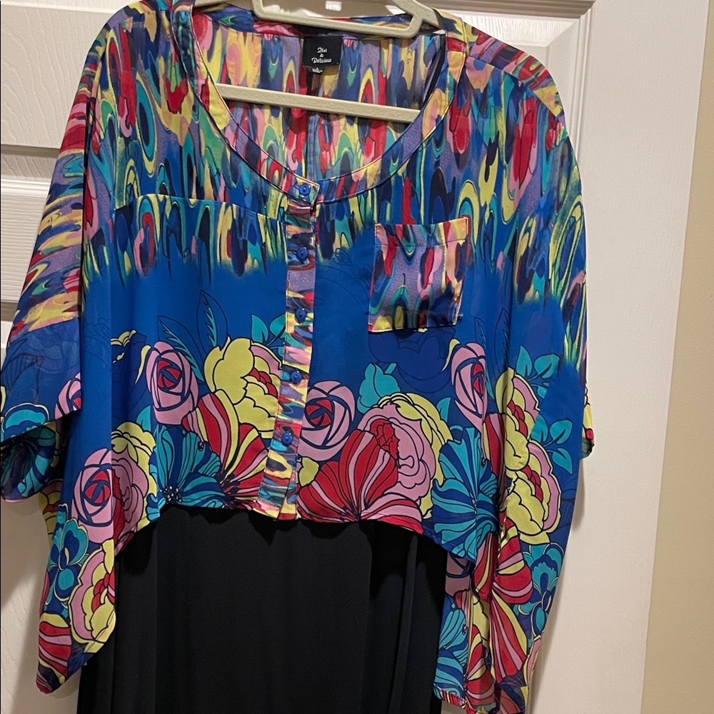 Multicolor Floral sheer overlay/blouse/shaw/ coverup,  large